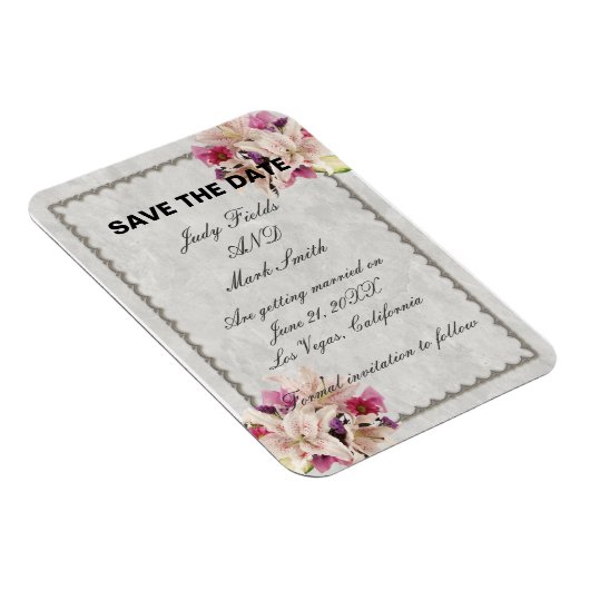 White Lily Floral Marble Wedding Save the Date Magneet (Rechterzijde)