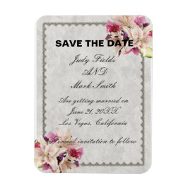 White Lily Floral Marble Wedding Save the Date Magneet