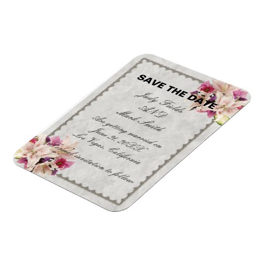 White Lily Floral Marble Wedding Save the Date Magneet (Linkerzijde)