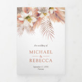 White Lily Floral Palm Earthy Pampas Wedding Drieluik Uitnodiging (Cover)