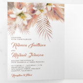 White Lily Floral Palm Earthy Pampas Wedding Drieluik Uitnodiging (Binnenzijde eerst)