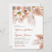 White Lily Floral Palm Earthy Pampas Wedding Kaart (Voorkant)