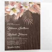 White Lily Floral Palm Earthy Pampas Wood Wedding Drieluik Uitnodiging (Binnenzijde eerst)