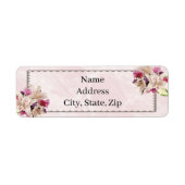 White Lily Floral Pink Marble Wedding Address Etiket (Voorkant)