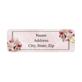 White Lily Floral Pink Marble Wedding Address Etiket