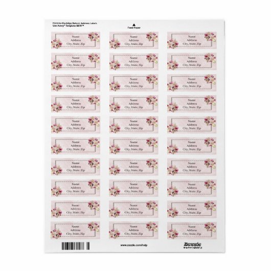 White Lily Floral Pink Marble Wedding Address Etiket (Full Sheet)