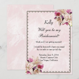 White Lily Floral Pink Marble Wedding Bridesmaid Kaart