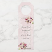 White Lily Floral Pink Marble Wedding Flessenhanger (Achterkant)