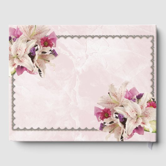 White Lily Floral Pink Marble Wedding Guestbook Gastenboek (Achterkant)