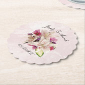 White Lily Floral Pink Marble Wedding Kartonnen Onderzetters (Gekanteld)