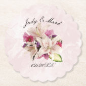 White Lily Floral Pink Marble Wedding Kartonnen Onderzetters (Voorkant)
