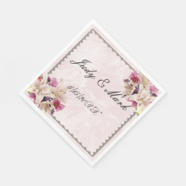 White Lily Floral Pink Marble Wedding Paper Napkin Servet