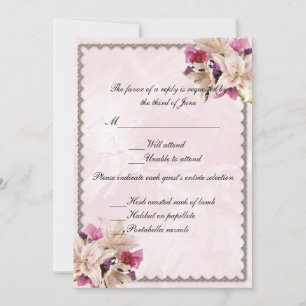White Lily Floral Pink Marble Wedding Response Kaart