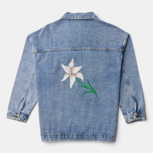 White Lily Flower Denim Jacket (Achterkant)