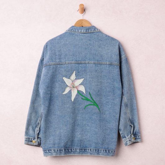 White Lily Flower Denim Jacket (Hangar)