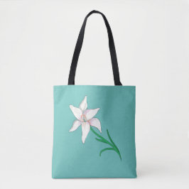 White Lily Flower Mint Green Tote Bag