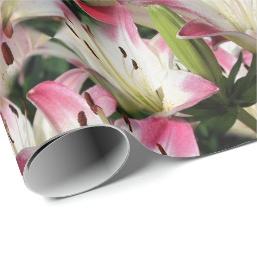 White Lily Flower Pattern Natuur Cadeaupapier (Rol Hoek)
