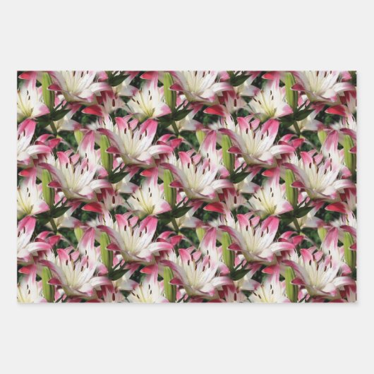 White Lily Flower Pattern Natuur Inpakpapier Vel (Voorkant 2)