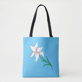 White Lily Flower Sky Blue Tote Bag