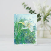 White Lily Flower Waterverf Painting Briefkaart (Staand voorkant)