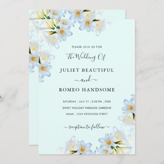 White Lily Flowers Elegant Chic Wedding Invitation (Voorkant / Achterkant)