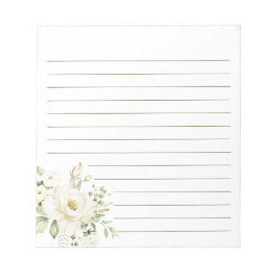 White Lily Flowers Floral Peony Feminine Lined Notitieblok