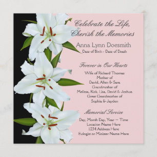 White Lily Funeral Announements Kaart