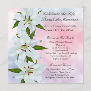 White Lily Funeral Announements Kaart