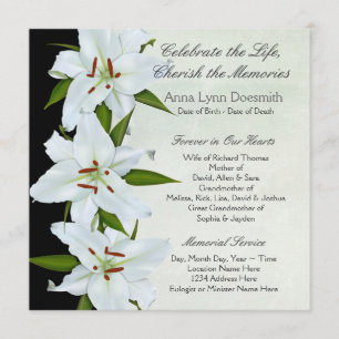 White Lily Funeral Announements Kaart