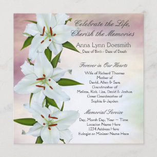 White Lily Funeral Announements Kaart