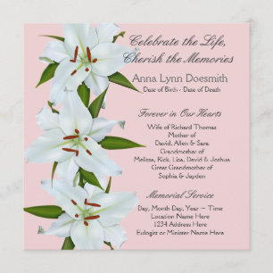 White Lily Funeral Announements Kaart