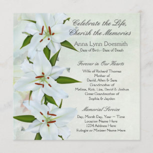 White Lily Funeral Announements Kaart