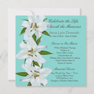 White Lily Funeral Announements Kaart