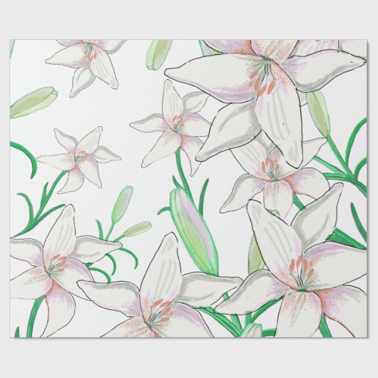 White Lily Illustration Cadeaupapier (Vlak)