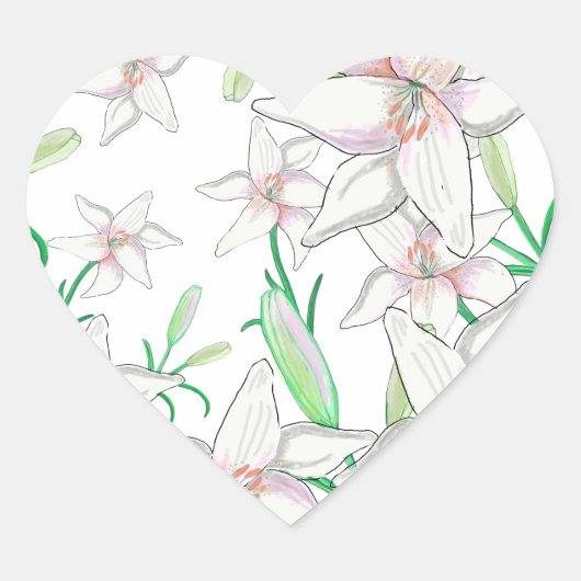 White Lily Illustration Hart Sticker (Voorkant)