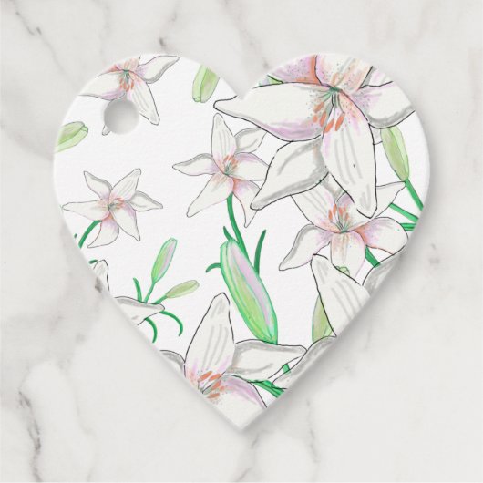 White Lily Illustration Heart Bedankjes Labels (Voorkant)