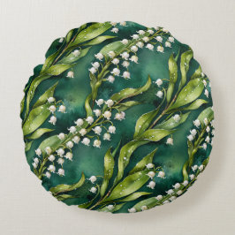 White Lily of the Valley on Teal Rond Kussen