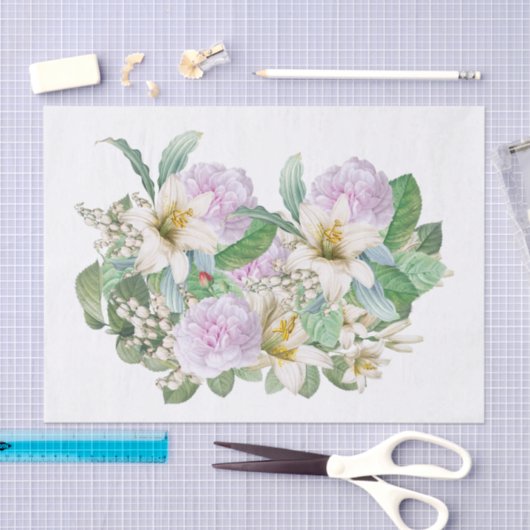  White Lily Pink Rose Bouquet Tissuepapier (Craft)