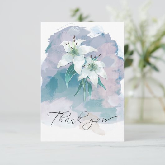 White Lily Thank You Card – Elegant bloemontwerp Bedankkaart (Staand voorkant)