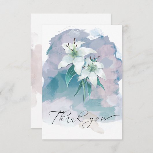 White Lily Thank You Card – Elegant bloemontwerp Bedankkaart (Voorkant / Achterkant)