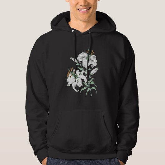White Lily Vintage Retro Flower Hoodie (Voorkant)