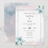 White Lily Wedding Invitation – Waterverf Bloemen Kaart (Voorkant / Achterkant)