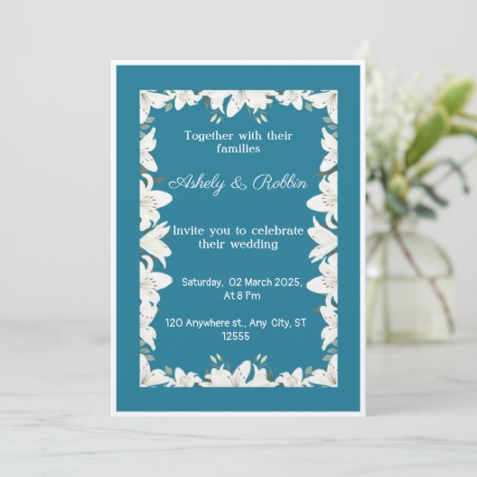 White Lily Wedding Uitnodiging (Staand voorkant)