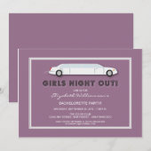 White Limo Bachelorette Party Invitation (paars) Kaart (Voorkant / Achterkant)