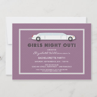 White Limo Bachelorette Party Invitation (paars) Kaart