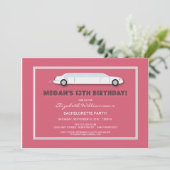White Limo Birthday Party Invitation (roze) Kaart (Staand voorkant)