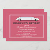 White Limo Birthday Party Invitation (roze) Kaart (Voorkant / Achterkant)