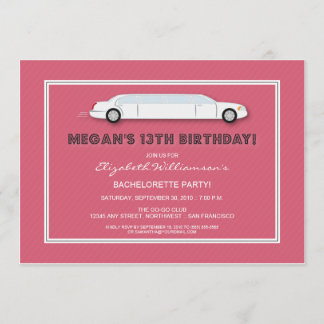 White Limo Birthday Party Invitation (roze) Kaart