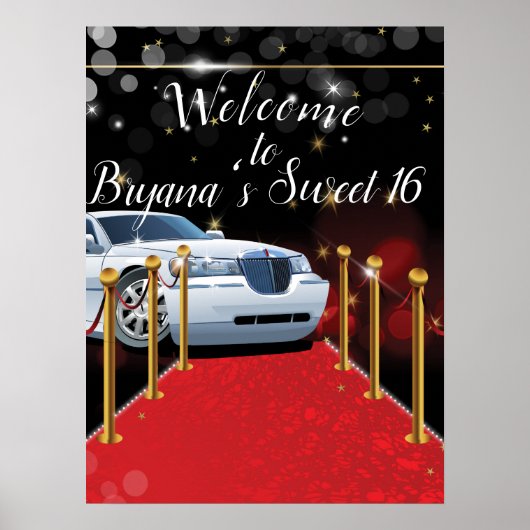 White Limo Red Carpet Hollywood Sweet 16 Party Poster (Voorkant)