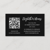 White line Art Floral Black Marmer QR Code Visitekaartje (Achterkant)
